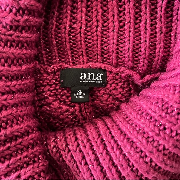 ANA Cable Knit Short Sleeve Turtleneck Sweater Top Plum Size XL Y2K - Picture 10 of 11
